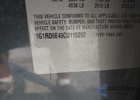 2012 Chevrolet Volt from USA, damaged, VIN 1G1RD6E49CU115292